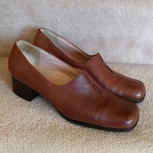 Strictly Comfort Leather Chunky Heel Slide-On Loafer Style Shoe